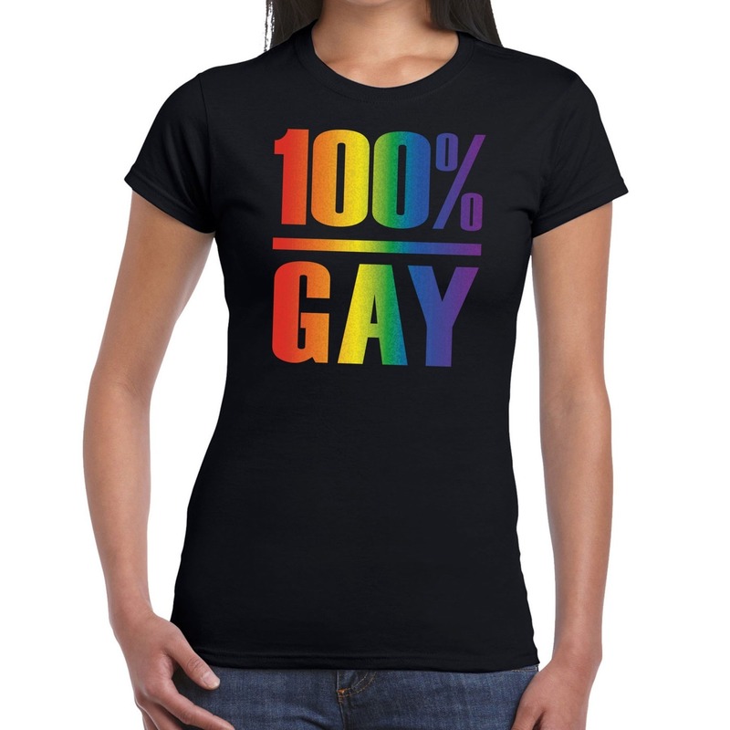 100 procent Gay pride t-shirt zwart voor dames Top Merken Winkel